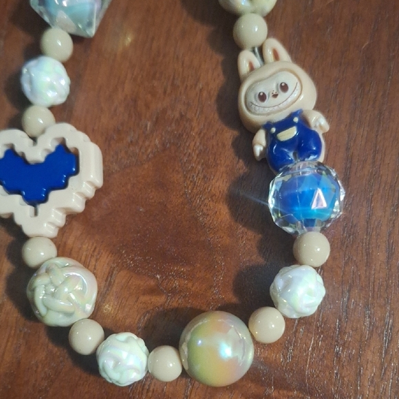 Labubu Beaded Phone Lanyard/ Bag Charm with Blue Heart Charm - Picture 4 of 6